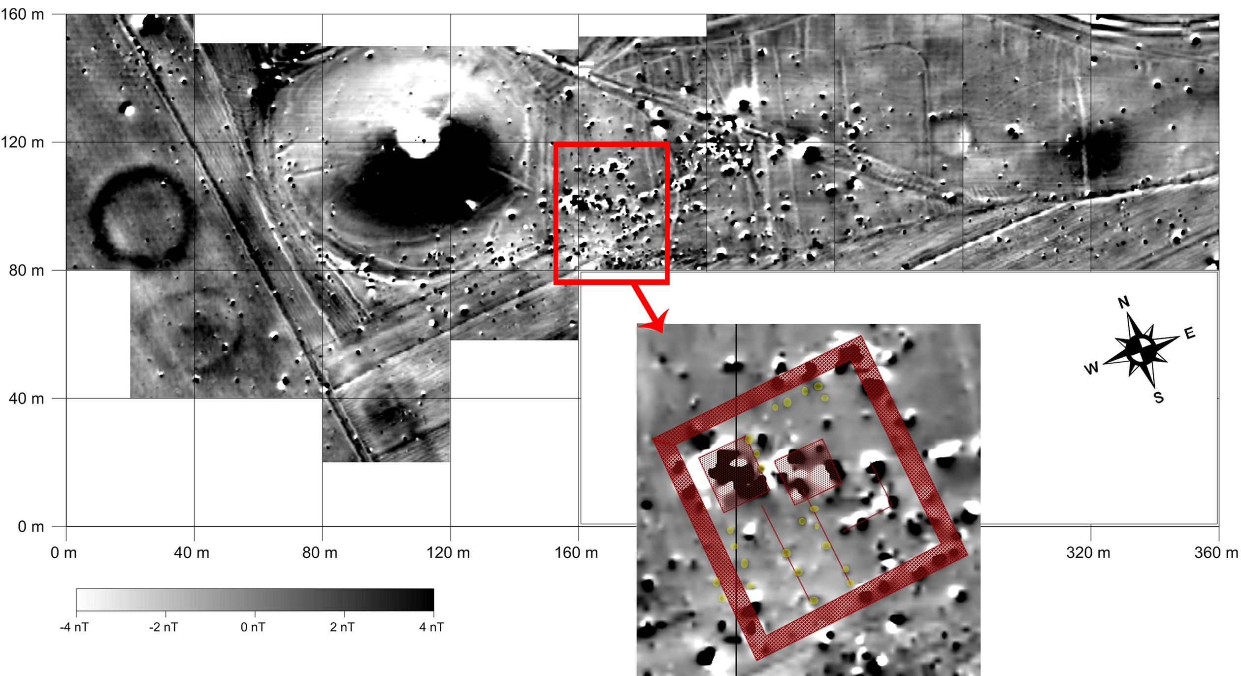 Fig. 3: Magnetogram of the Early Iron Age necropolis and the adjacent Bi-Tjube periphery.